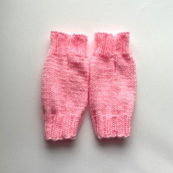 Women's Pink Fingerless Knit Mittens - Picture 3 of 3